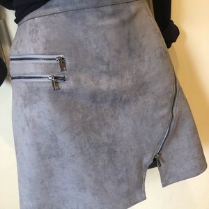Privy Faux Suede Mini Skirt Grey Medium Pre-Owned